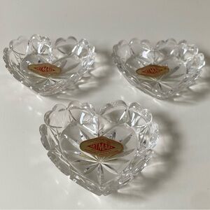 Vintage Artmark Mini Crystal Heart Shaped Trinket Dish or Bowls set of 3